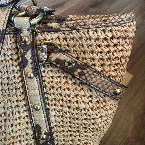 Coach Natalie Tan Straw Satchel w Python Print Leather Trim Tote Handbag - Picture 5 of 12